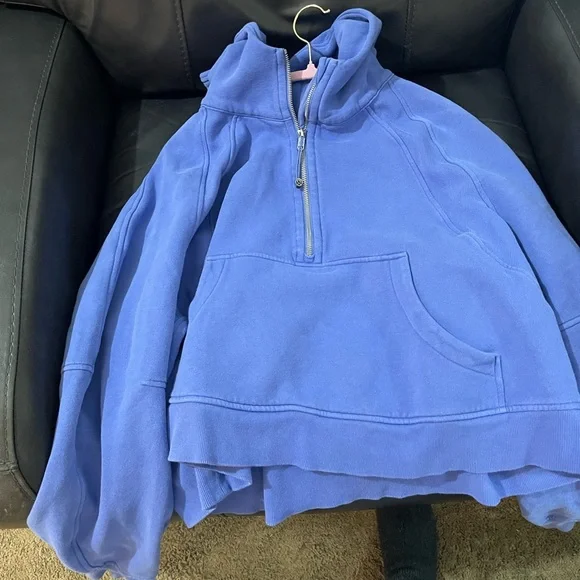 Lululemon scuba BEAUTIFUL Blue Half-Zip Cropped Hoodie XL XXL soft, thumb holes - Picture 9 of 14